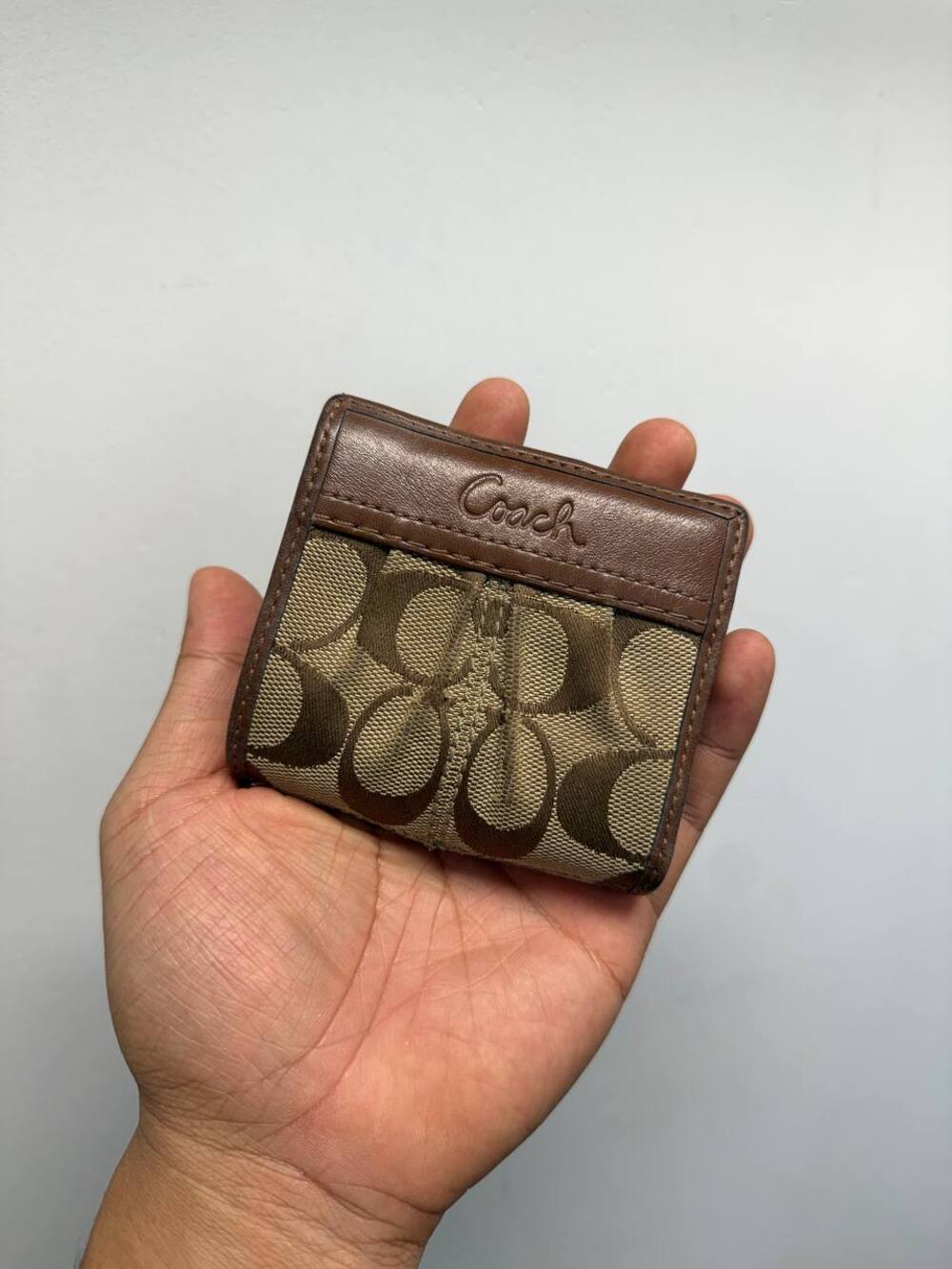 Coach Signature Canvas Mini Bifold Wallet with Zip Coin Pocket